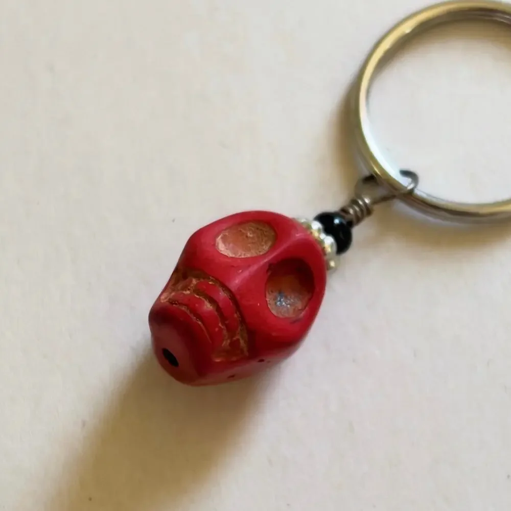 Red Halloween Mini Skull Keychain Key Ring Handmade Accessories